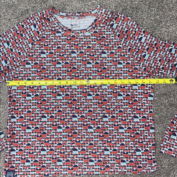 Oiselle Orange Red Blue Patterned Long Sleeve Top XL - Picture 3 of 7
